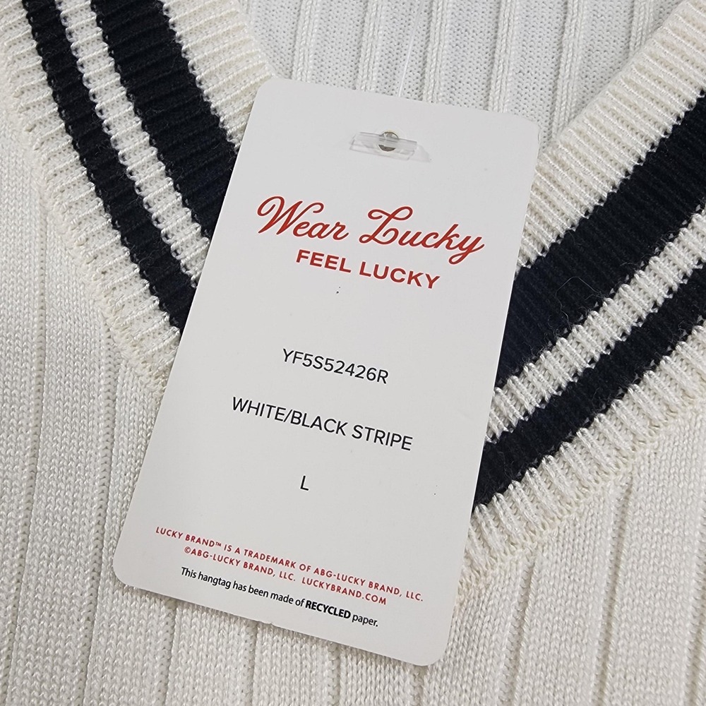 NEW Lucky Brand Dress Womens L White Black Stripe V-Neck Sweater Midi A-Line - Picture 7 of 14